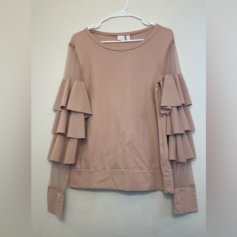 14th & Union Women’s Ruffle Sleeve Sweatshirt Blush Pink Top Size M